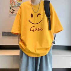 Yellow Designer Tee – Winking Smiley Face "Gdsk" Large Tall T-Shirt