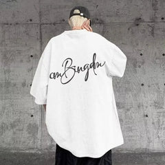 White Oversized T-Shirt with Script Print
