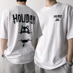 Holiday World Cat Print Tee – Unisex Casual Graphic T-Shirt