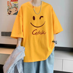 Yellow Designer Tee – Winking Smiley Face "Gdsk" Large Tall T-Shirt