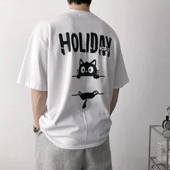 Holiday World Cat Print Tee – Unisex Casual Graphic T-Shirt