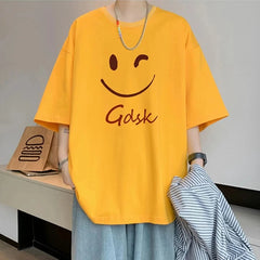 Yellow Designer Tee – Winking Smiley Face "Gdsk" Large Tall T-Shirt