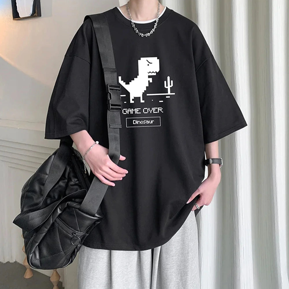 Cute Korean T-Shirt: Oversized Dino Street Tee