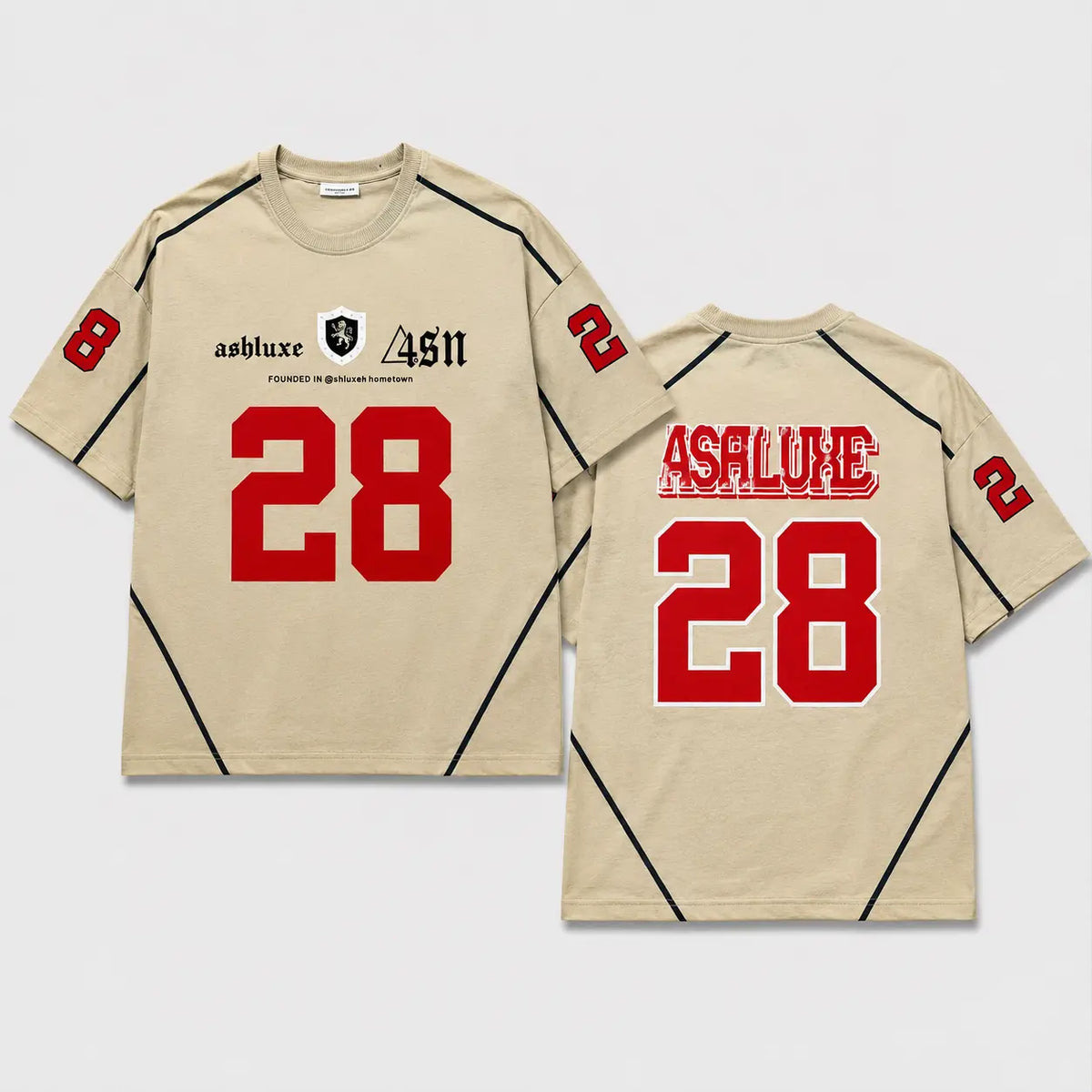 ASHLUXE 28 Oversized Varsity Jersey T-Shirt – Premium Streetwear Tee