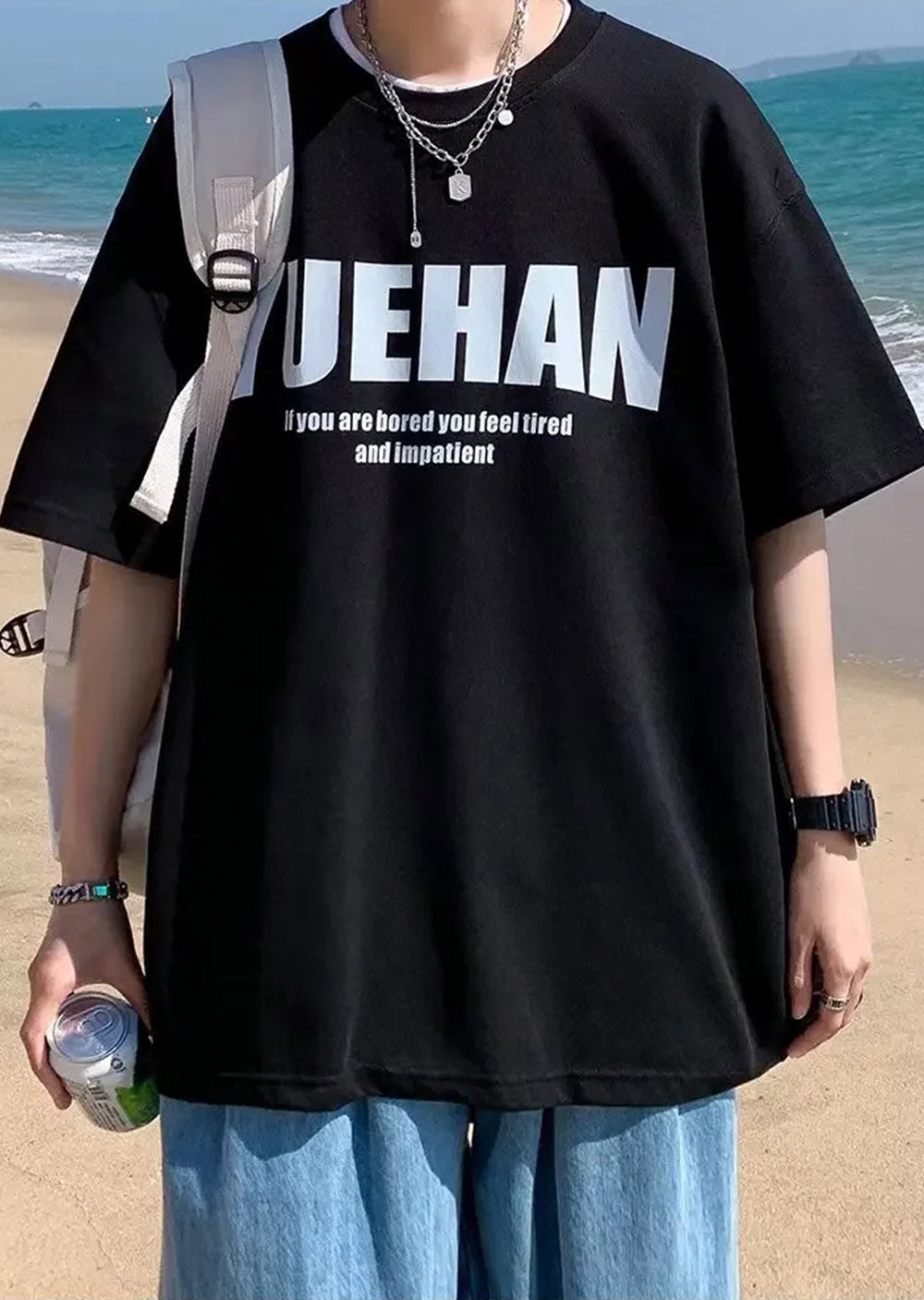 Yuehan Black T-Shirt - Casual Streetwear Top