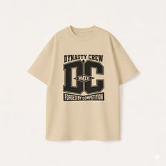 Oversized T-shirt for men in beige featuring a black Dynasty Crew graphic print in streetwear style.