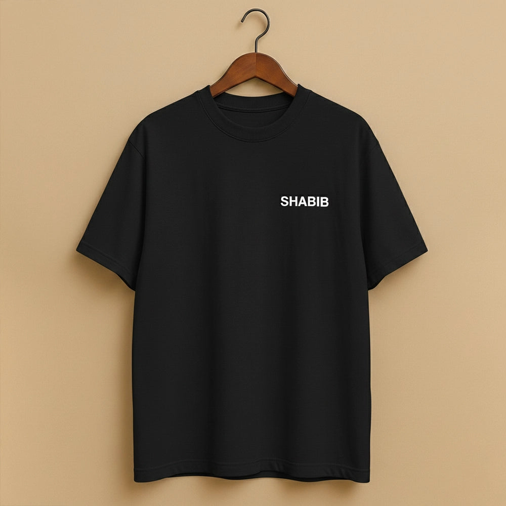 Men's Black Regular Fit Cotton T-Shirt – Minimal SHABIB Print | Latest 2025 Trending Summer Casual Wear