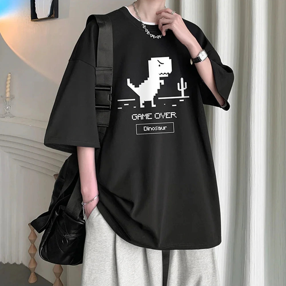 Cute Korean T-Shirt: Oversized Dino Street Tee