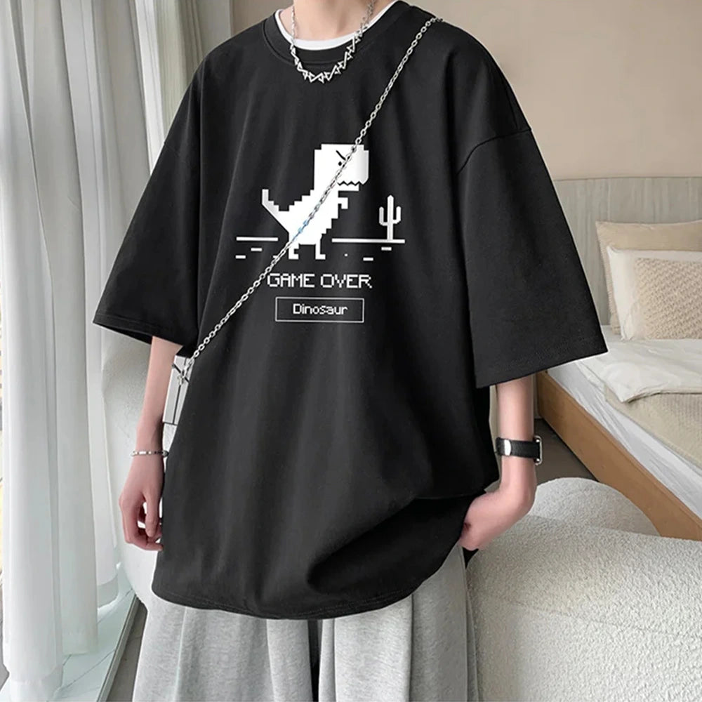 Cute Korean T-Shirt: Oversized Dino Street Tee