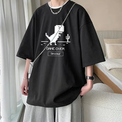 Cute Korean T-Shirt: Oversized Dino Street Tee