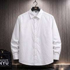 White oversized shirt with Expression tree graphic made of faces on the back, artistic streetwear design for men.