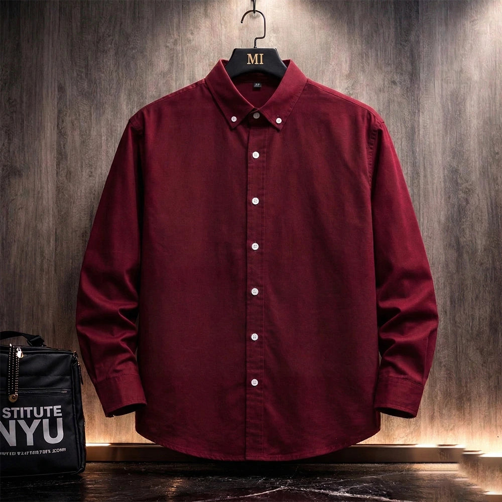 Maroon oversized shirt with hardcore anime demon graphic and Japanese typography back print streetwear design for men.