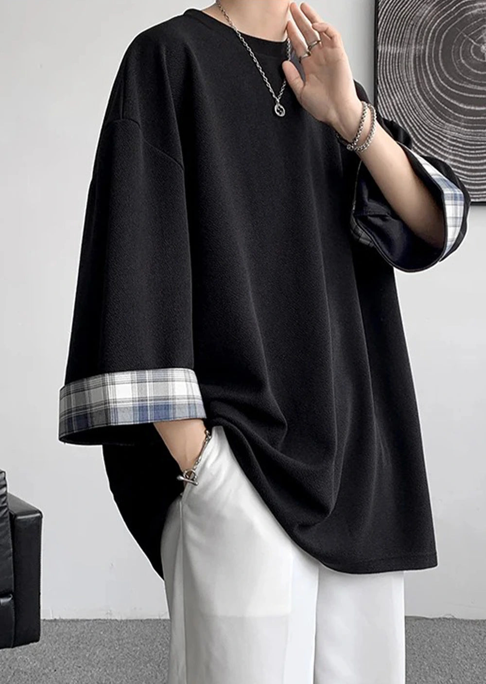  Korean Fashion Oversized T-Shirt for Men – Black