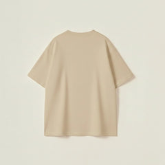 Karma is a cat graphic beige t-shirt for men in an oversized fit with quirky hand-drawn feline sketches.