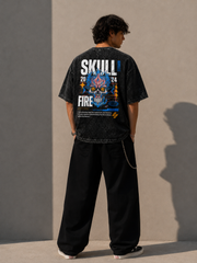 Men's Oversized Acid Wash T-Shirt – SKULL Borcelle Graphic Print Streetwear Tee