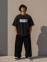 Men's Oversized Acid Wash T-Shirt – SKULL Borcelle Graphic Print Streetwear Tee