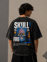 Men's Oversized Acid Wash T-Shirt – SKULL Borcelle Graphic Print Streetwear Tee