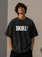 Men's Oversized Acid Wash T-Shirt – SKULL Borcelle Graphic Print Streetwear Tee