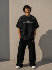 Men's Oversized Acid Wash T-Shirt – Japanese Hannya Mask Graphic Print Streetwear Tee