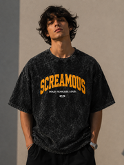Men's Oversized Acid Wash T-Shirt – Roaring Tiger Graphic Print Streetwear Tee