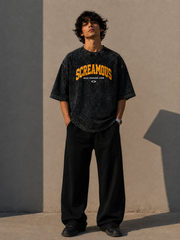 Men's Oversized Acid Wash T-Shirt – Roaring Tiger Graphic Print Streetwear Tee