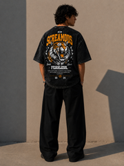 Men's Oversized Acid Wash T-Shirt – Roaring Tiger Graphic Print Streetwear Tee