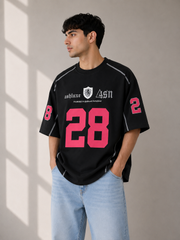 ASHLUXE 28 Oversized Varsity Jersey T-Shirt – Black Premium Streetwear Tee
