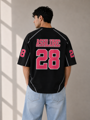 ASHLUXE 28 Oversized Varsity Jersey T-Shirt – Black Premium Streetwear Tee
