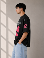 ASHLUXE 28 Oversized Varsity Jersey T-Shirt – Black Premium Streetwear Tee