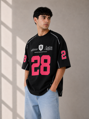 ASHLUXE 28 Oversized Varsity Jersey T-Shirt – Black Premium Streetwear Tee