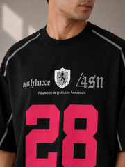 ASHLUXE 28 Oversized Varsity Jersey T-Shirt – Black Premium Streetwear Tee