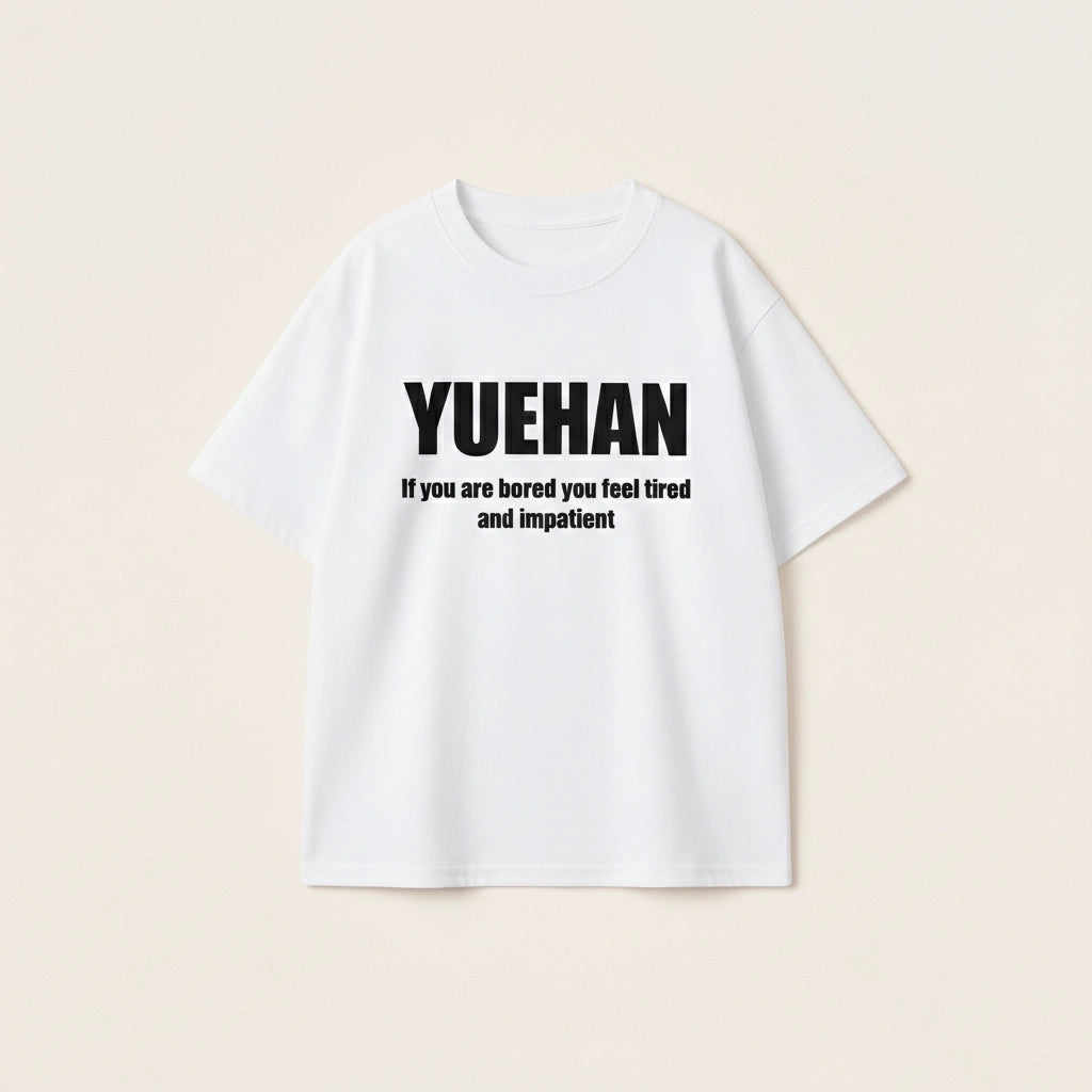 Men’s white oversized cotton t-shirt with black Urban Dynasty Crew graphic print on the front.