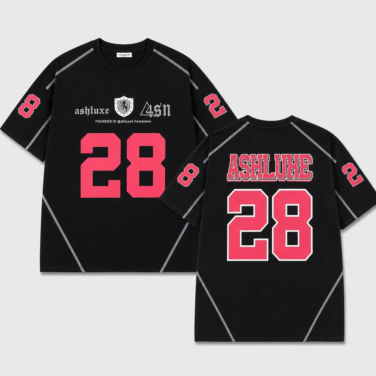 ASHLUXE 28 Oversized Varsity Jersey T-Shirt – Black Premium Streetwear Tee