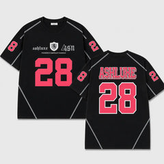 ASHLUXE 28 Oversized Varsity Jersey T-Shirt – Black Premium Streetwear Tee