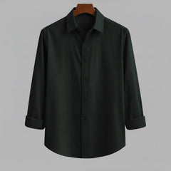 Front view of a dark military green pure cotton shirt for men by Shabib