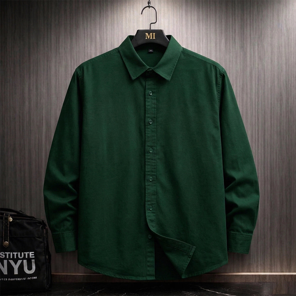 Dark green oversized shirt with vintage car Old Timer back graphic streetwear design for men.