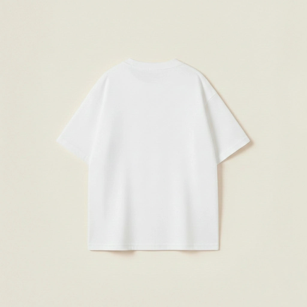 Men’s white cotton oversized t-shirt with Urban Dynasty Crew forged by competition chest graphic.