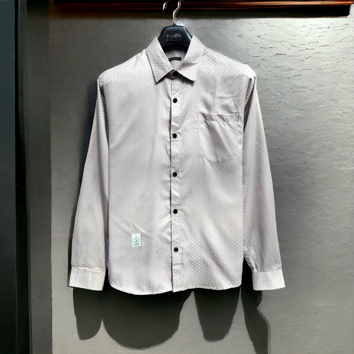 Men Full Sleeve Self Work Cream Color Check Shirt