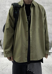 Japanese-Inspired Military Green Oversized Men's Shirt