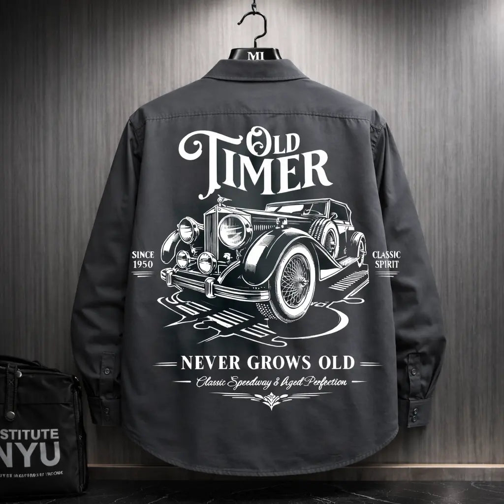 Steel Grey Oversized Back Graphic Shirt – Korean Streetwear Style