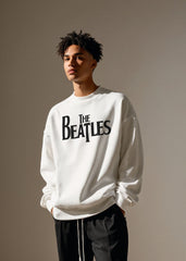 Beatles Printed Oversize White Sweatshirt for Music Lover