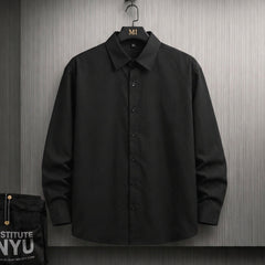 Black oversized shirt with Urban Street sneaker graphic back print streetwear design for men.
