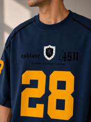 ASHLUXE 28 Oversized Varsity Jersey T-Shirt – Navy Premium Streetwear Tee