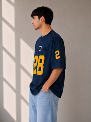 ASHLUXE 28 Oversized Varsity Jersey T-Shirt – Navy Premium Streetwear Tee