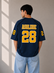 ASHLUXE 28 Oversized Varsity Jersey T-Shirt – Navy Premium Streetwear Tee