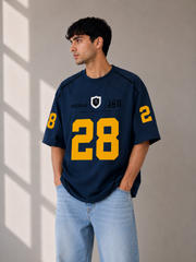 ASHLUXE 28 Oversized Varsity Jersey T-Shirt – Navy Premium Streetwear Tee