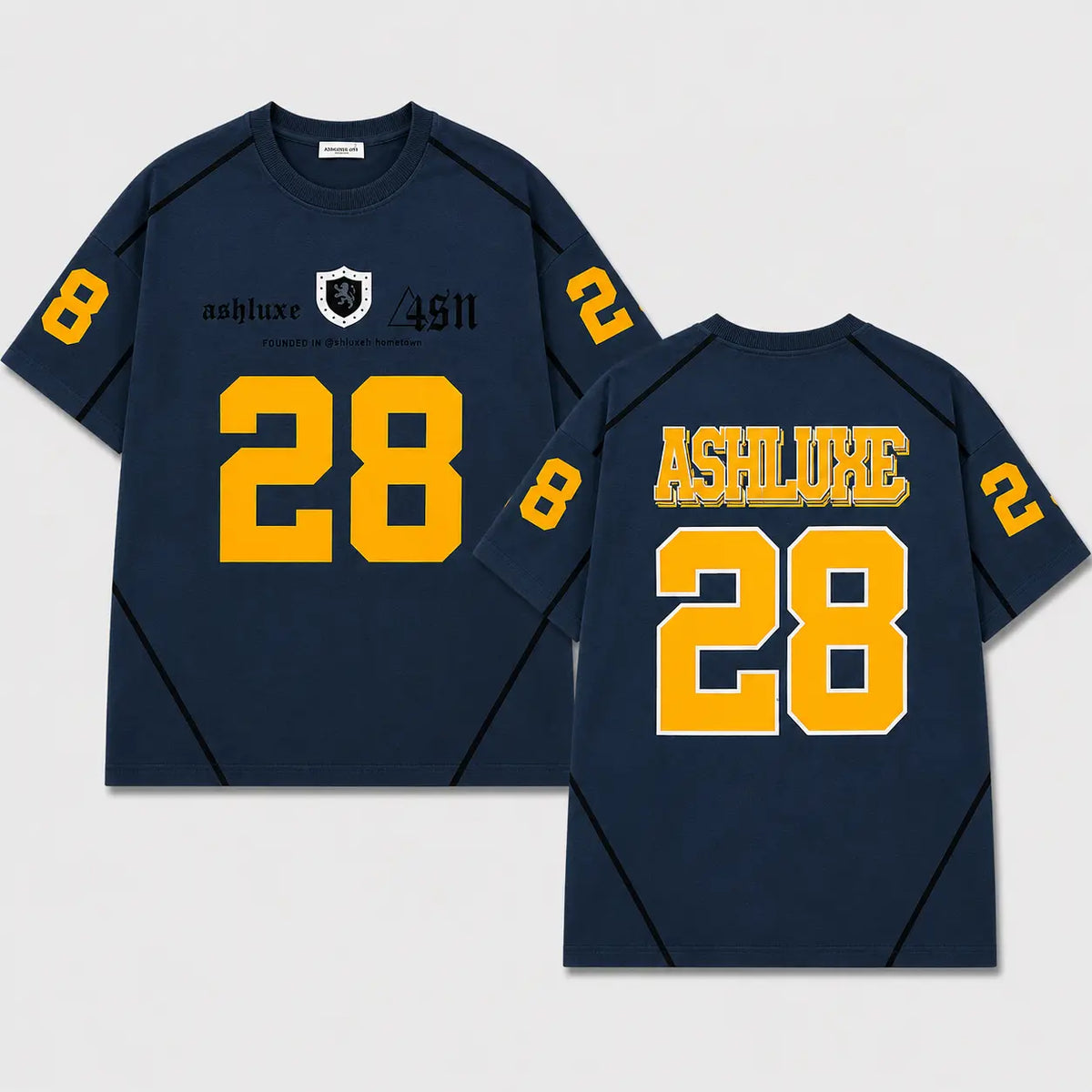 ASHLUXE 28 Oversized Varsity Jersey T-Shirt – Navy Premium Streetwear Tee