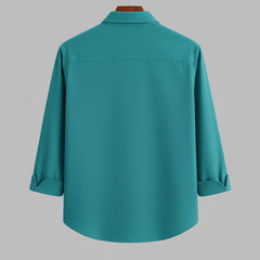 Cyan Casual Shirt for Men – SHABIB Relaxed Full Sleeve Button-Up