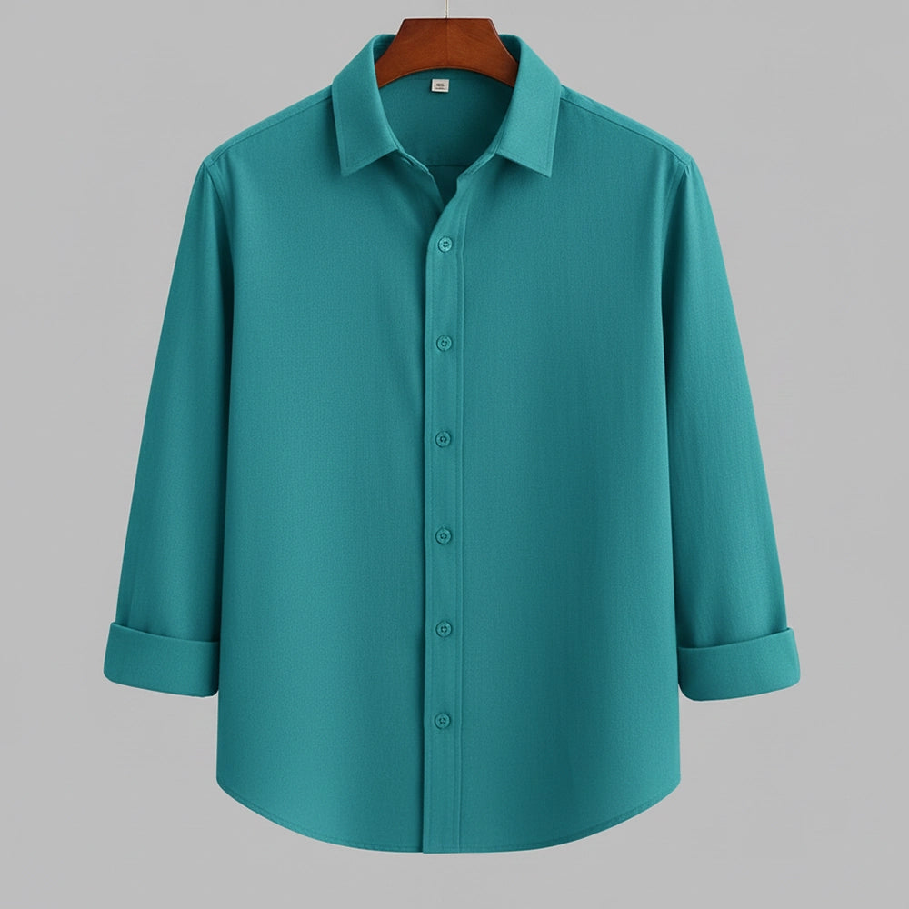 Cyan Casual Shirt for Men – SHABIB Relaxed Full Sleeve Button-Up