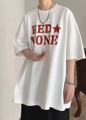 Red Star White Oversized T-Shirt - Unisex Streetwear Top